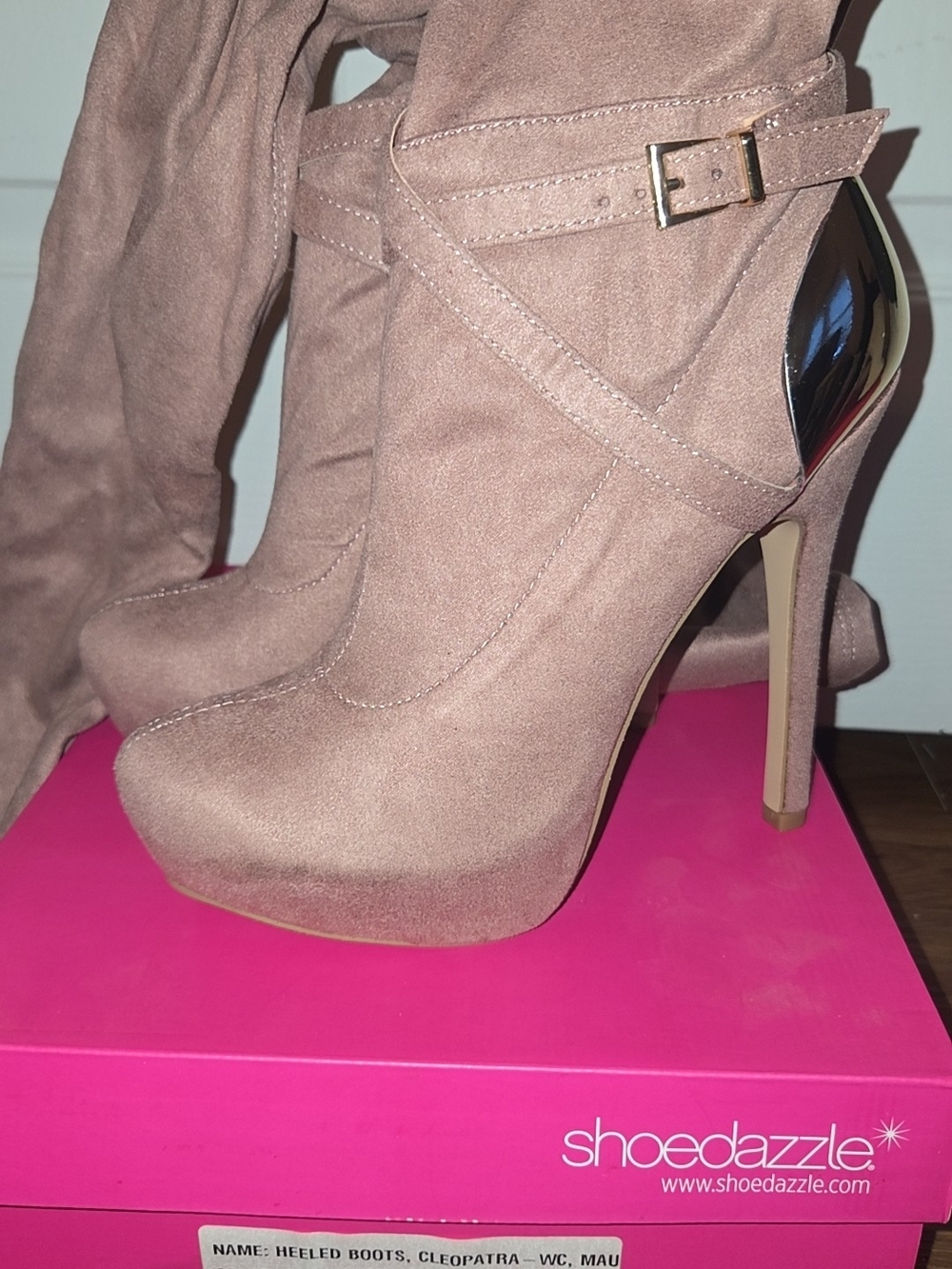 Shoe Dazzle Mauve Suede Platform Stiletto Boots